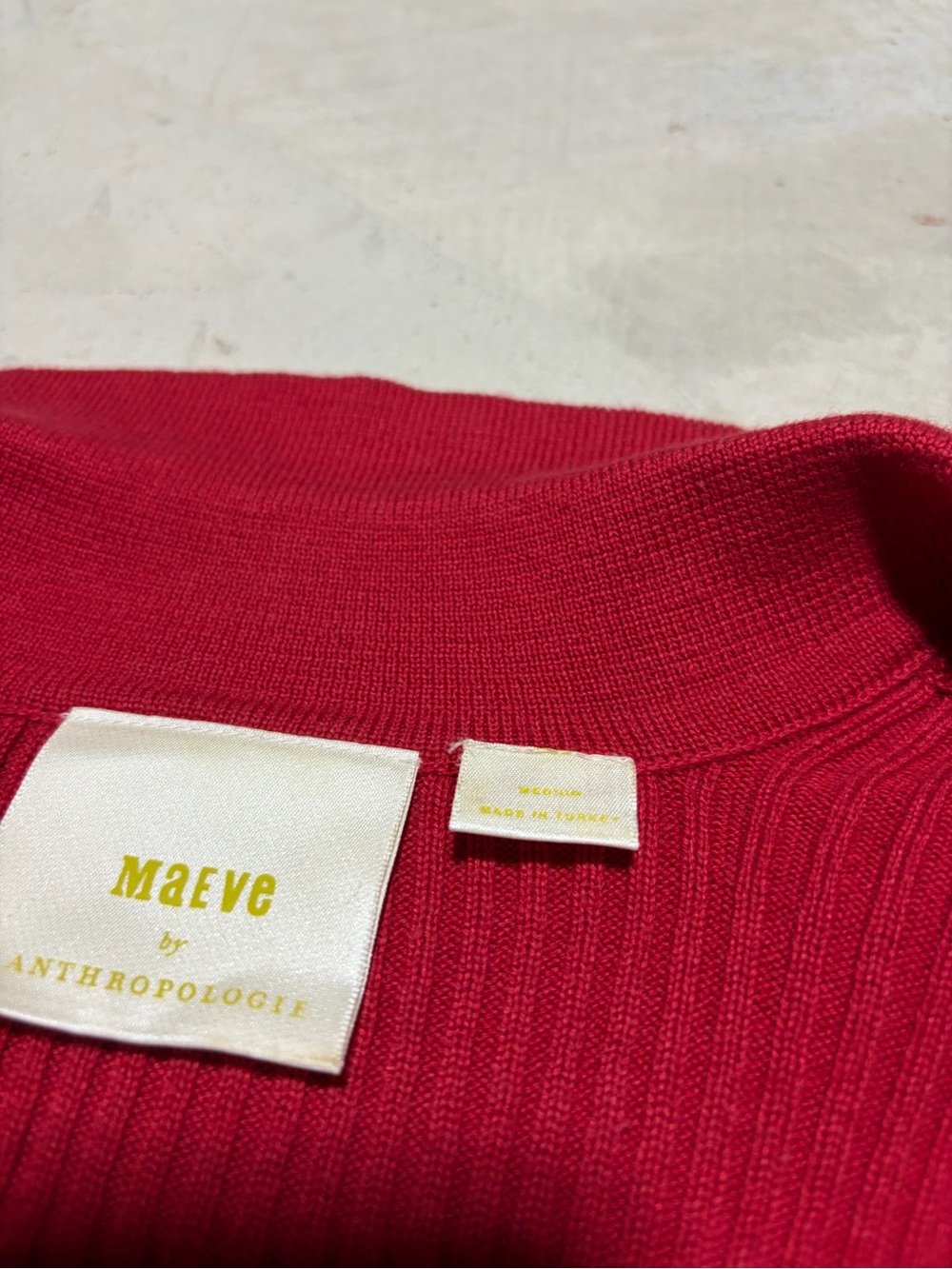 Anthropologie Maeve Red Ribbed V-Neck Bell Sleeve Sweater medium - Picture 5 of 10